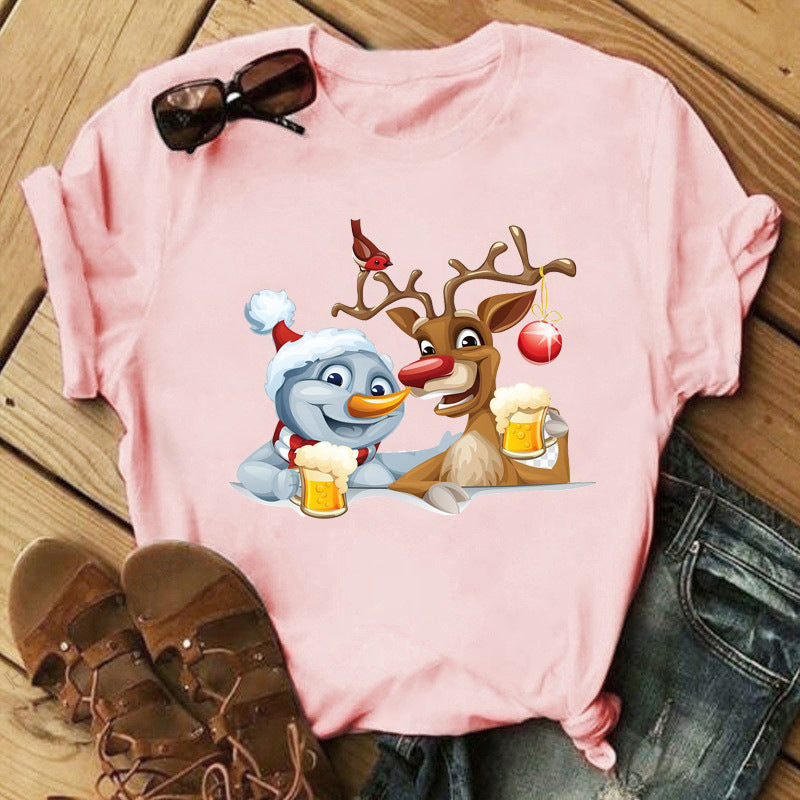 Christmas Print Ladies Short Sleeve