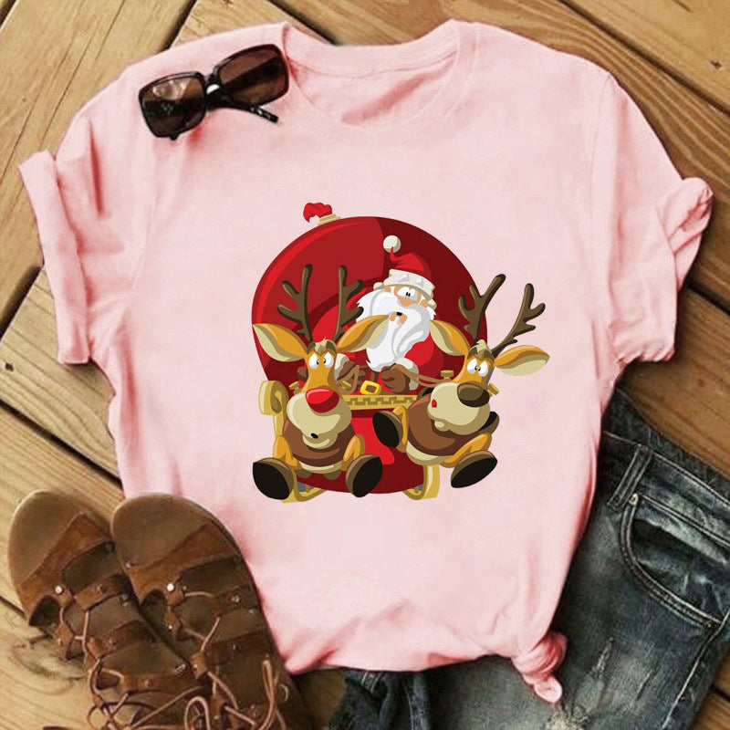 Christmas Print Ladies Short Sleeve