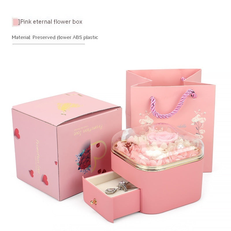 Valentines Day Rose Flower Drawer Jewelry Box Earrings Ring Necklace Storage Valentine';s Day Gift Box Romantic Jewelry Packaging Box