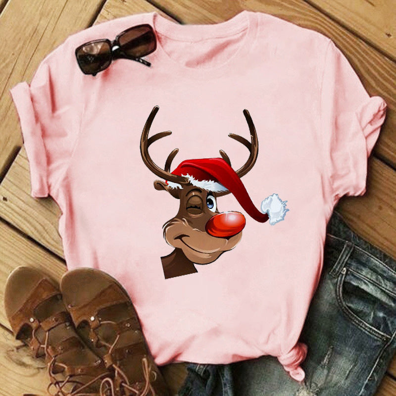 Christmas Print Ladies Short Sleeve