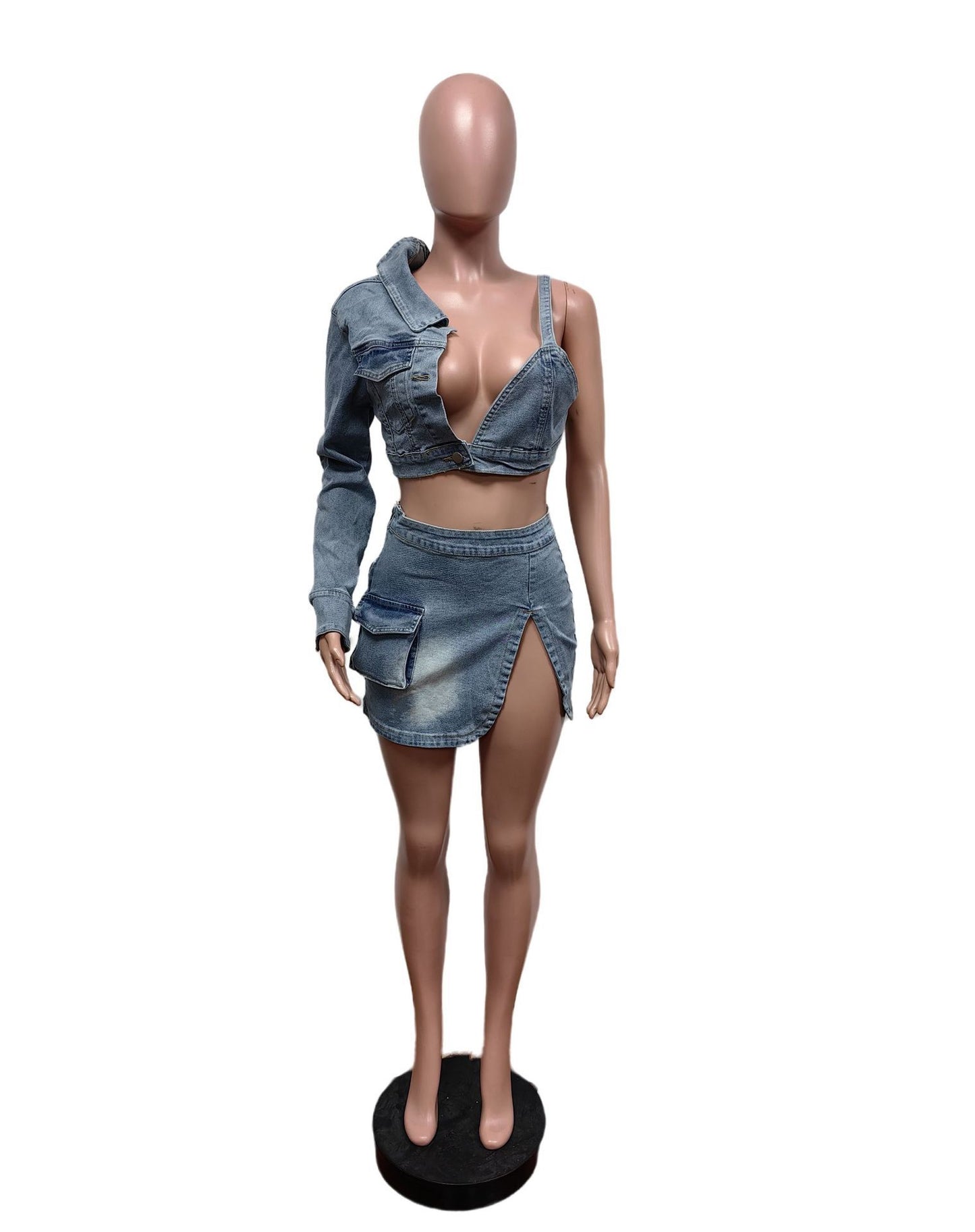 Fashion Personality Ladies Denim Stretch Suit