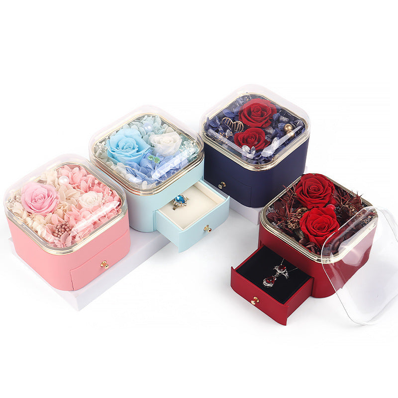 Valentines Day Rose Flower Drawer Jewelry Box Earrings Ring Necklace Storage Valentine';s Day Gift Box Romantic Jewelry Packaging Box