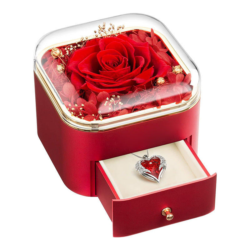 Valentines Day Rose Flower Drawer Jewelry Box Earrings Ring Necklace Storage Valentine';s Day Gift Box Romantic Jewelry Packaging Box