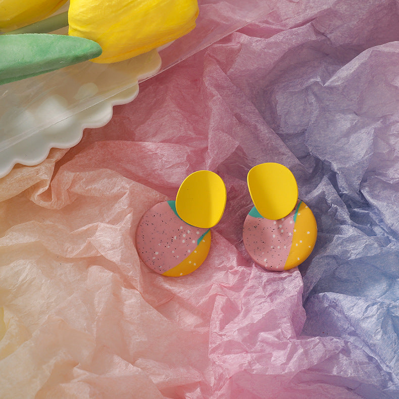 Geometric Round Color Contrast Personalized Clay Soft Clay Earrings