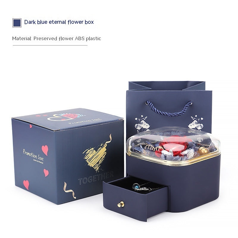 Valentines Day Rose Flower Drawer Jewelry Box Earrings Ring Necklace Storage Valentine';s Day Gift Box Romantic Jewelry Packaging Box