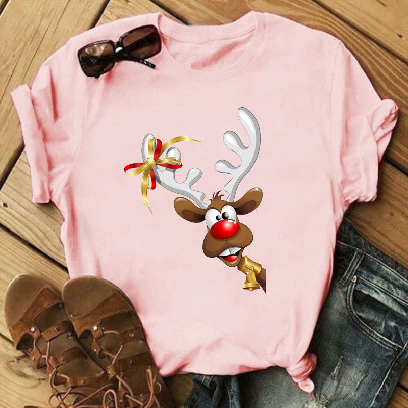 Christmas Print Ladies Short Sleeve