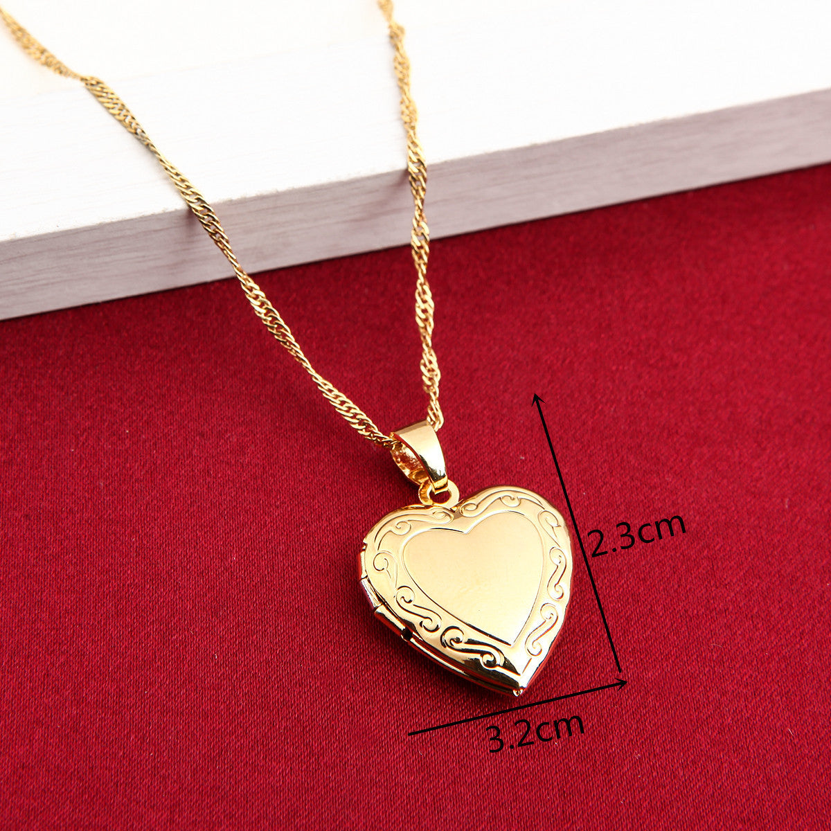 Valentines Gift Heart Locket Pendant Necklace 24K Gold Color Romantic Fancy Heart Jewelry For Women