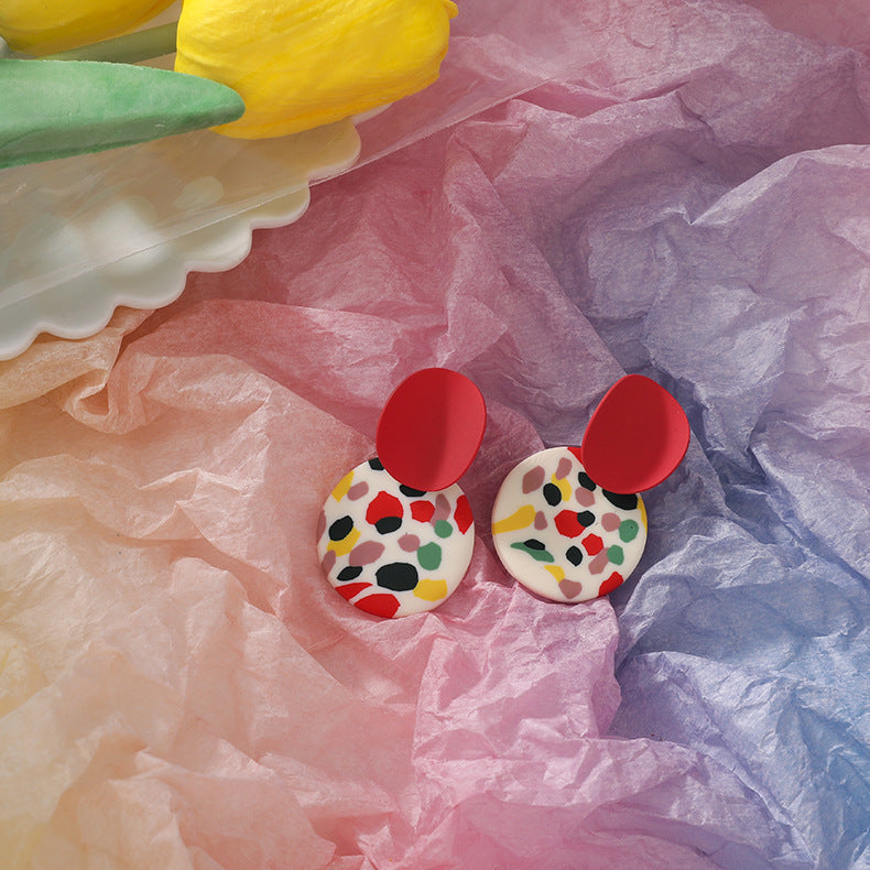 Geometric Round Color Contrast Personalized Clay Soft Clay Earrings