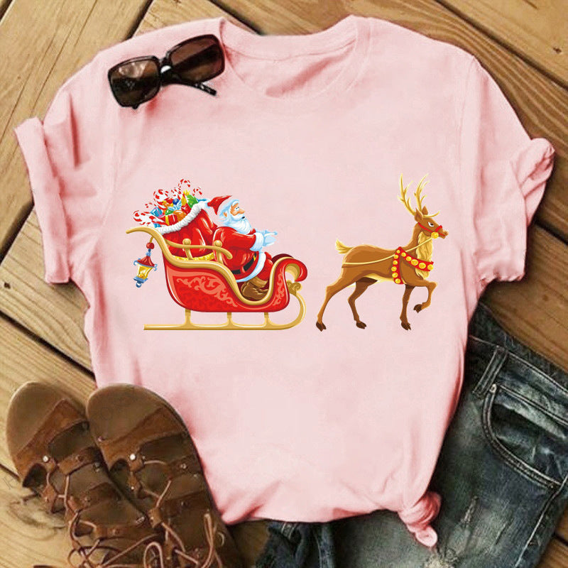 Christmas Print Ladies Short Sleeve