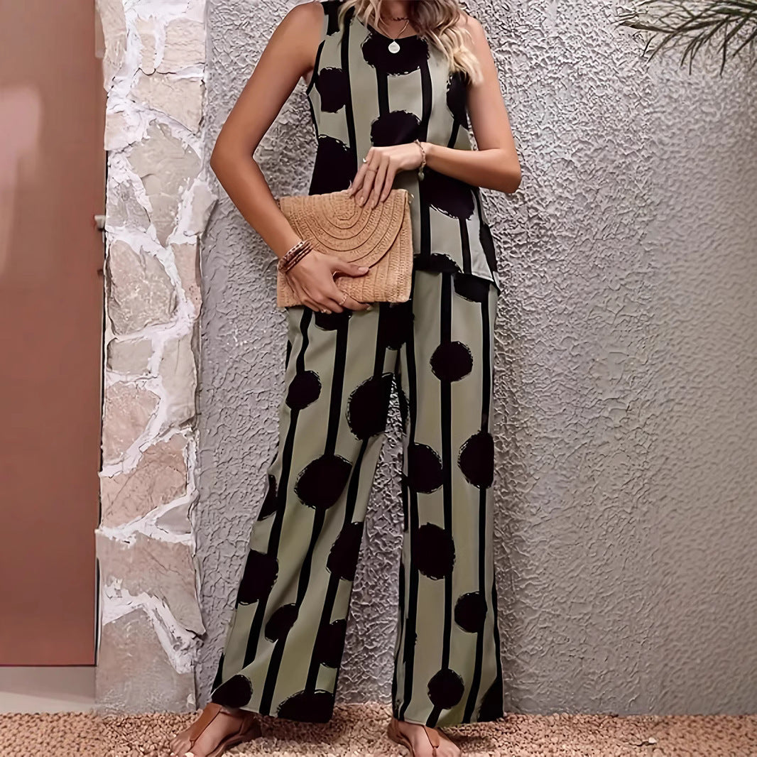 Fashion Printed Popular Wide-leg Pants Women's Suit