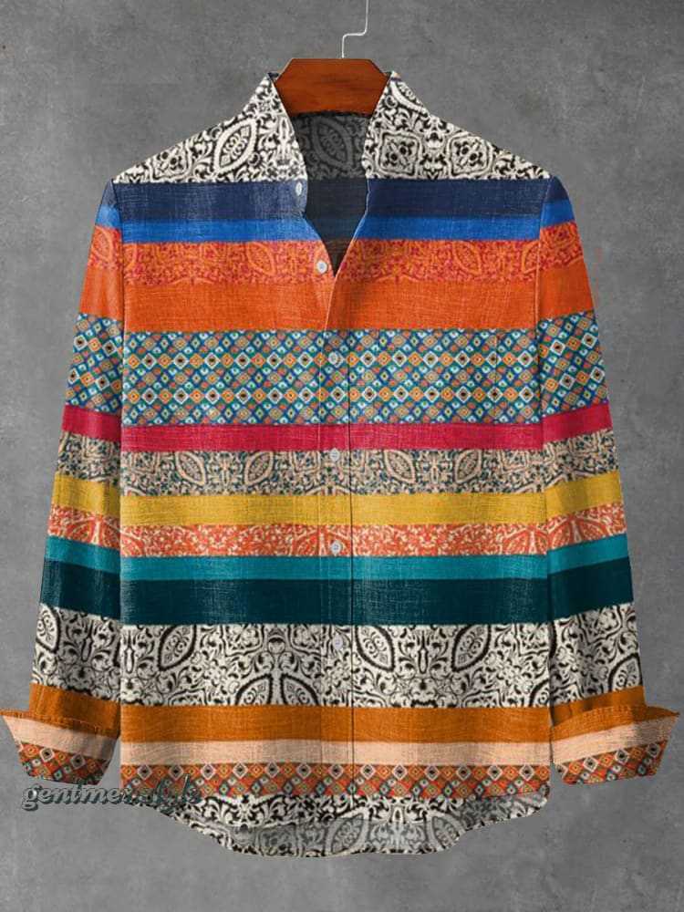 Men's Stand Collar Long Sleeve Shirt Plaid
