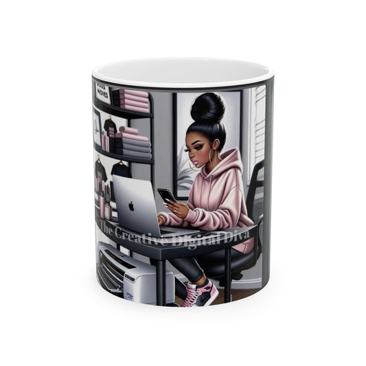 Digital Diva Girl Boss Coffee Cup - Entrepreneur Gift for Women Hustlers, Creators, Side Hustlers - 11oz Ceramic Mug