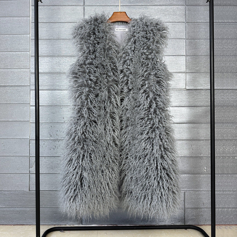 Long  Beach Wool Fur Vest Warm Vest Women's Vest Coat