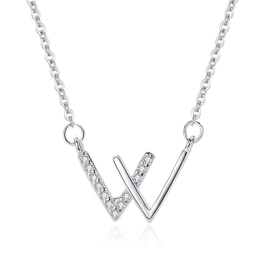 Elegant Letter W Necklace – Stainless Steel & CZ Jewerly