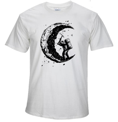 Digging The Moon Print Casual Mens O-neck T Shirts Fashion Men';s Tops Men T-shirt Short Sleeve Men Tshirt