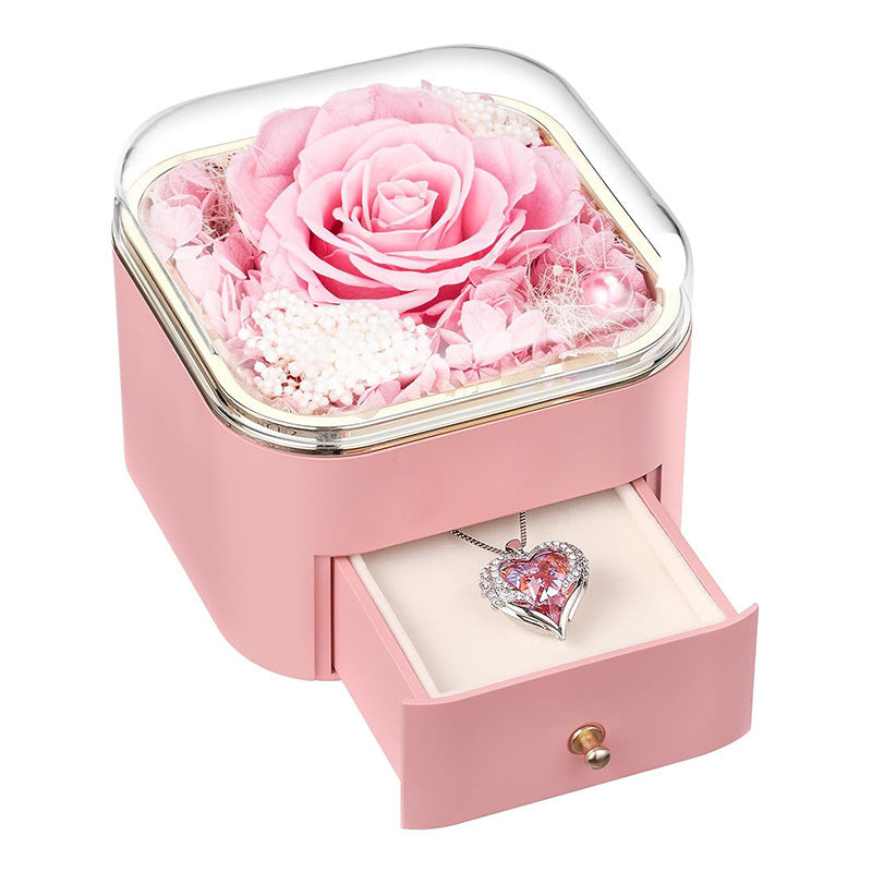 Valentines Day Rose Flower Drawer Jewelry Box Earrings Ring Necklace Storage Valentine';s Day Gift Box Romantic Jewelry Packaging Box