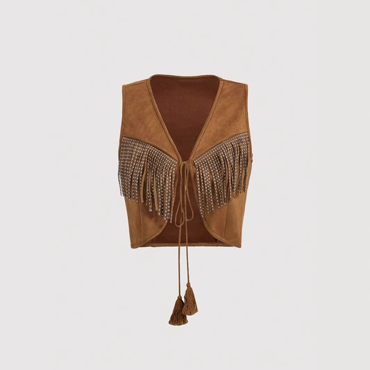 Women's Summer Fashion Women's Sleeveless Western Denim Jacket Jacket With Fringe