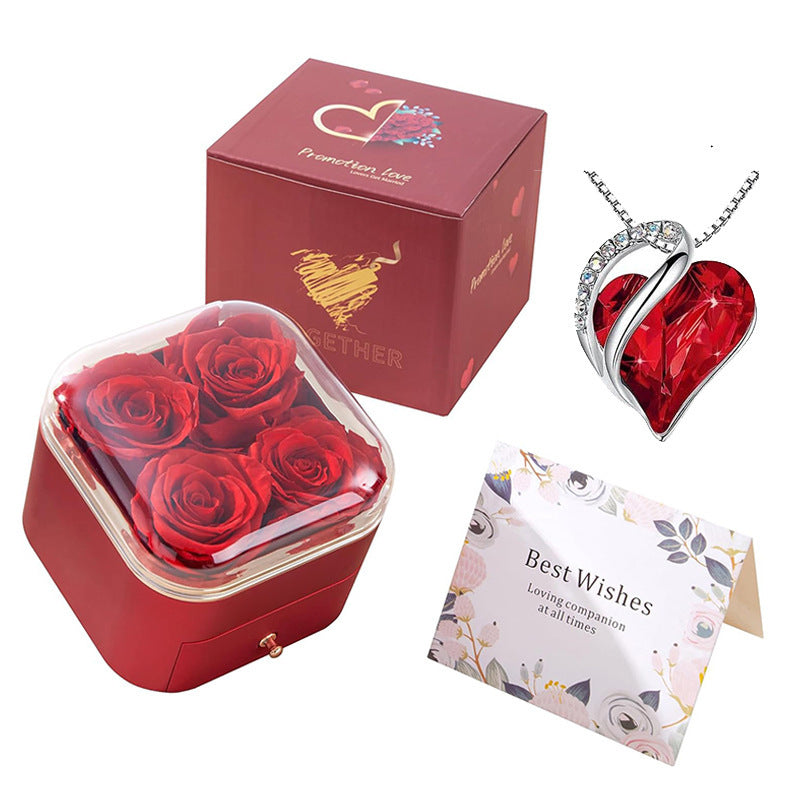 Valentines Day Rose Flower Drawer Jewelry Box Earrings Ring Necklace Storage Valentine';s Day Gift Box Romantic Jewelry Packaging Box