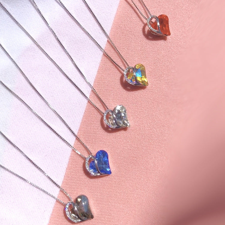 925 Sliver Heart Shaped Geometric Necklace Jewelry Women's Clavicle Chain Valentine&#39;s Mothers Day Gift
